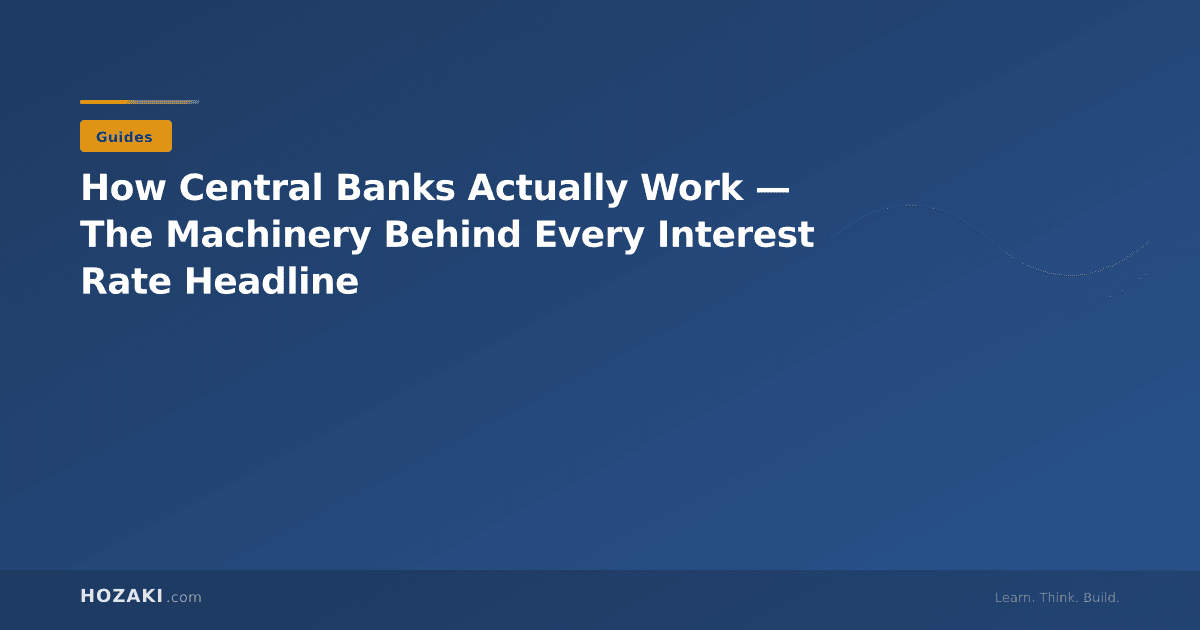 Interior of a central bank operations room with economic data screens and interest rate controls, representing monetary policy machinery