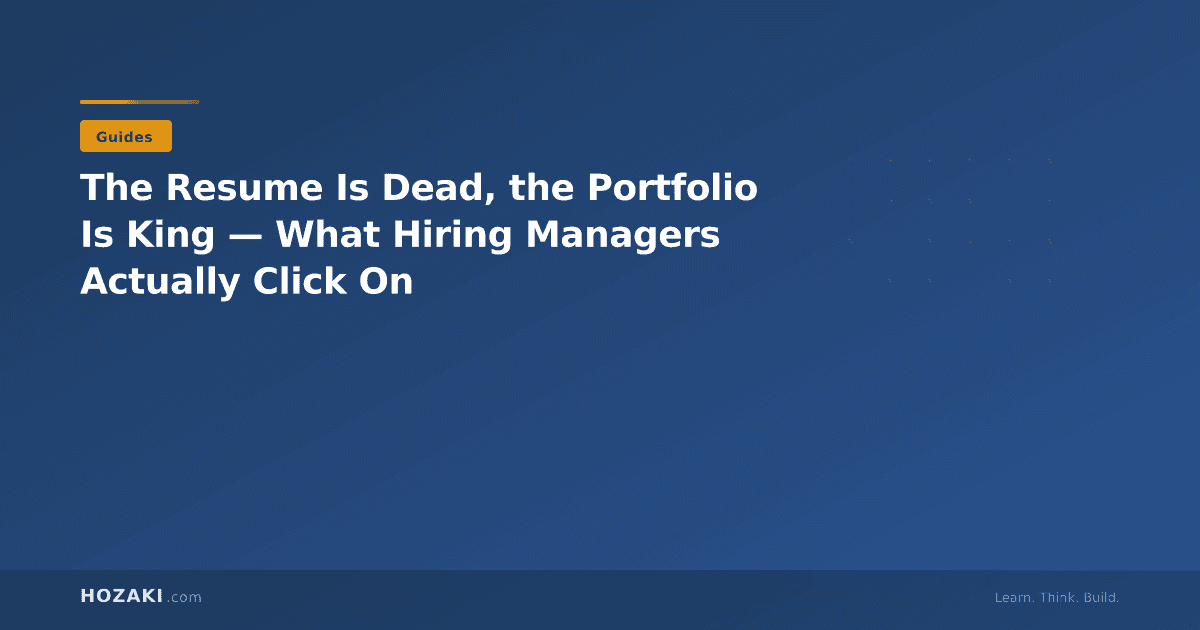 A laptop screen displaying a professional portfolio website with case studies and project thumbnails, next to a stack of identical printed resumes gathering dust
