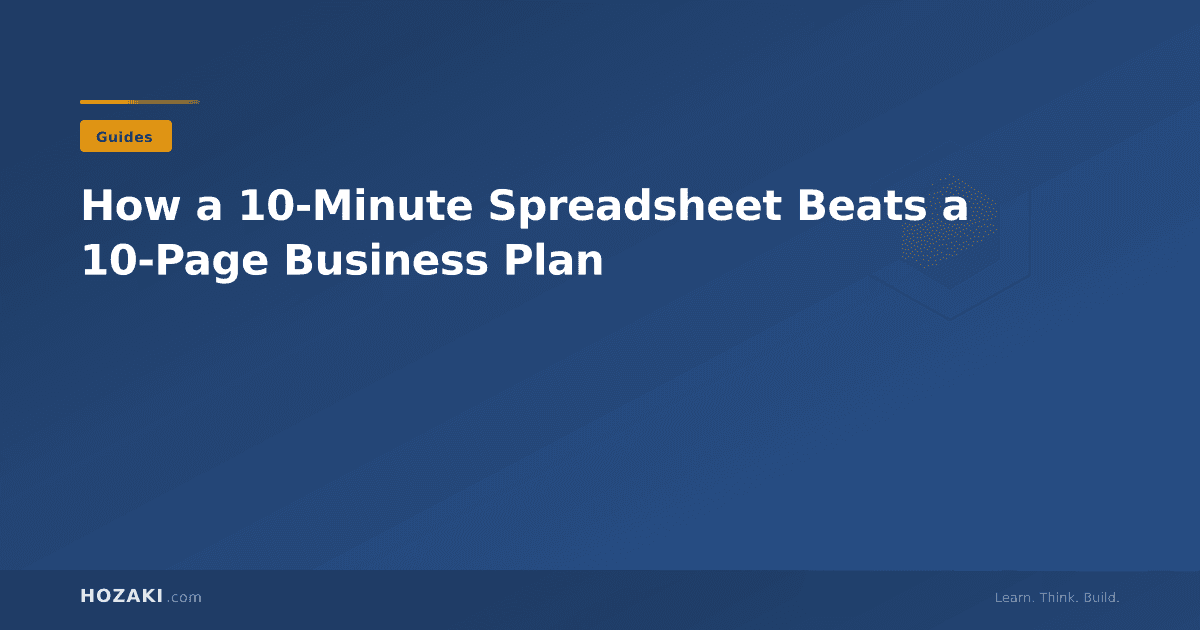 Minimal spreadsheet with financial formulas next to a stack of unread business plan pages