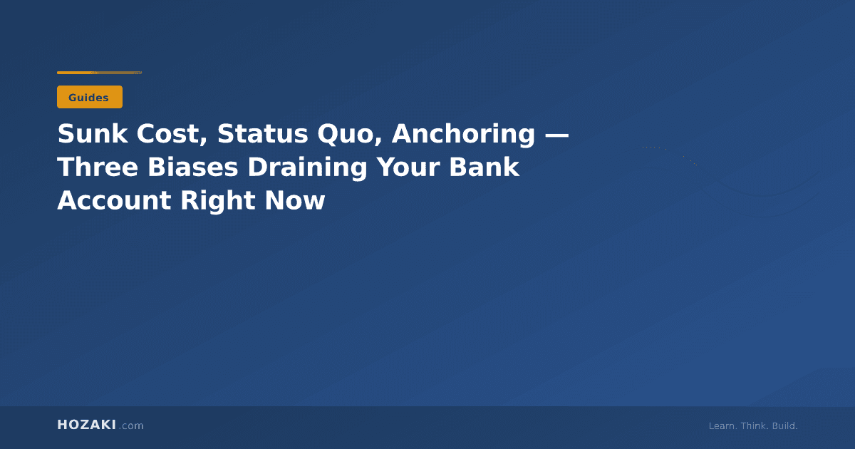 Three cognitive biases illustrated as money drains affecting financial decisions in everyday life