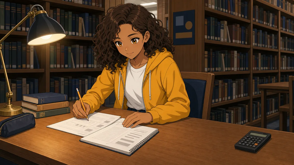 A student works out an estimate on paper with the calculator pushed out of reach