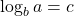 \log_b a = c