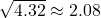 $\sqrt{4.32}\approx 2.08$