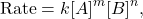 \[ \text{Rate} = k [A]^m [B]^n, \]