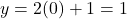 \[ y = 2(0) + 1 = 1 \]
